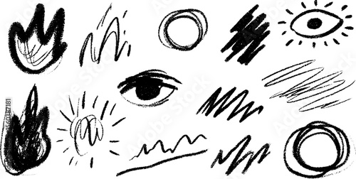 Abstract flame tongue and flicker shapes with dynamic sketch elements for creative design