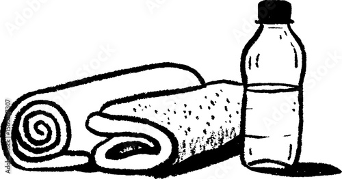 Fitness essentials: foam roller, towel, and water bottle for workout preparation