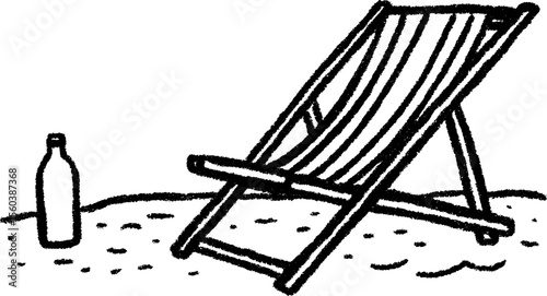 Relaxation concept with folded deck chair and bottle in sketch design