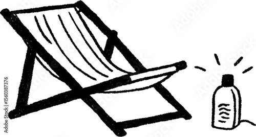 Relaxation concept with a folded deck chair and sunscreen sketch