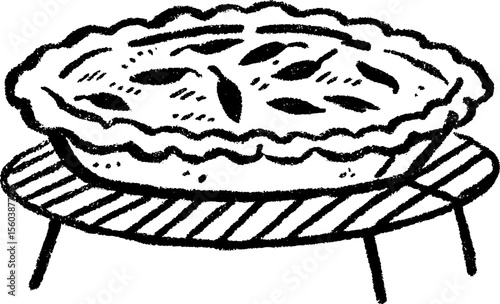 Freshly baked pie on cooling rack sketch for culinary art design
