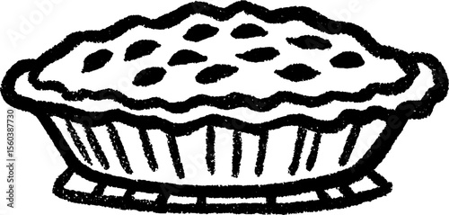 Rustic sketch of a freshly baked pie on a cooling rack for culinary art decor