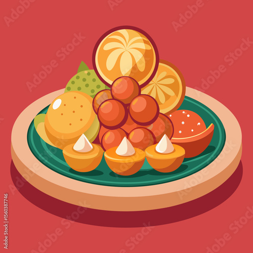 Vibrant Fruit Platter: Citrus, Apricots, and Grapes - A Colorful and Healthy Still Life