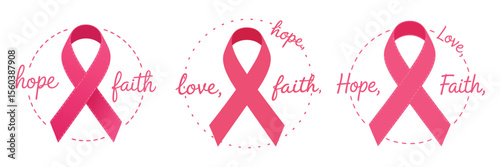 Pink ribbon symbols of hope, faith, and love representing breast cancer awareness