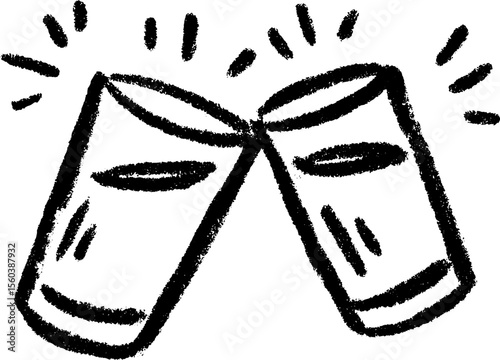 Celebratory cheers with clinking glasses in hand drawn sketch for festive occasions