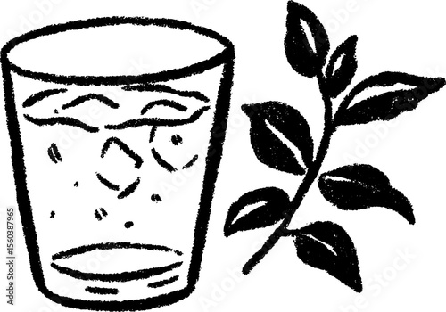Refreshing lemonade sketch with condensation and leaf for summer themes