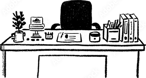 Hand drawn sketch of government office desk with stamps for design and print