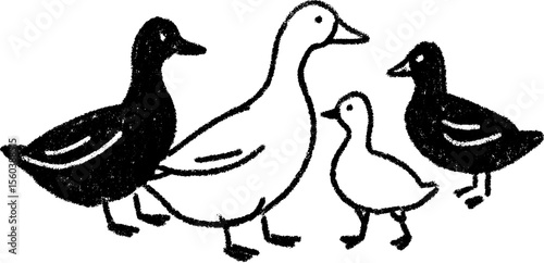 Charming sketch of ducks in a park pond scene