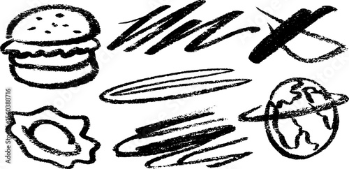 Creative sketch of hamburger menu with check icon and planet elements