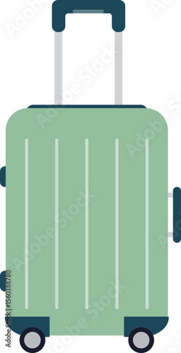 Green Travel Suitcase Illustration with Wheels and Handle