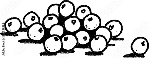 Hand drawn sketch of scattered cranberries with textured detail for design