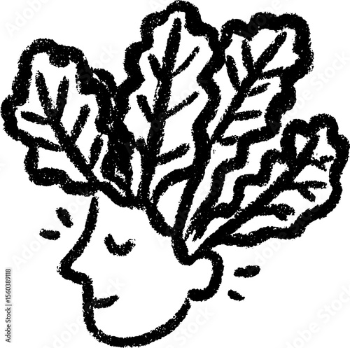 Whimsical sketch of lettuce head with textured leaves