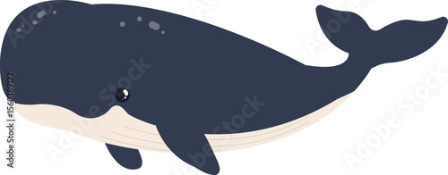 Flat style vector illustration of a dark blue whale for ocean or summer themed designs