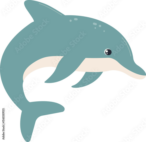 Flat cartoon dolphin illustration perfect for ocean or summer-themed designs