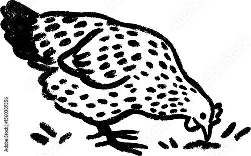 Bold sketch of hen pecking at ground for rustic farmhouse decor