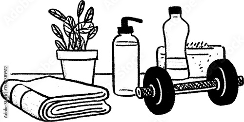 Minimalist home gym essentials sketch for fitness inspiration and decor