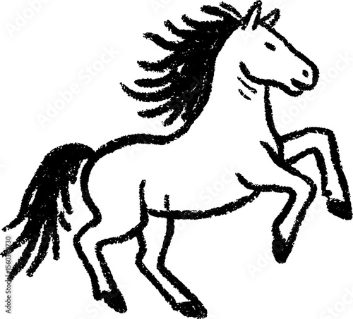 Dynamic horse rearing sketch with flowing mane, ink drawing for artistic design