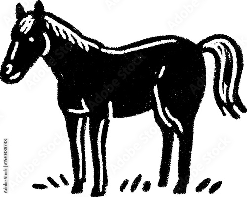 Graceful horse in profile with tail in sketch style for equestrian art