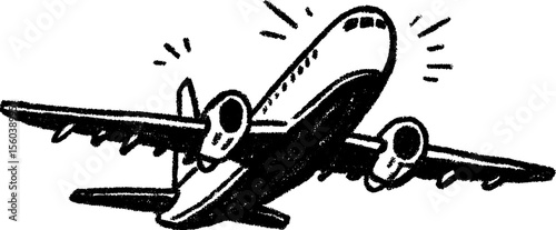 Dynamic sketch of a jet airplane in flight from below