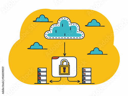 Secure cloud storage concept illustration with digital data protection and safety