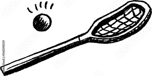Lacrosse stick with netted pocket sketch and ball design for sports enthusiasts