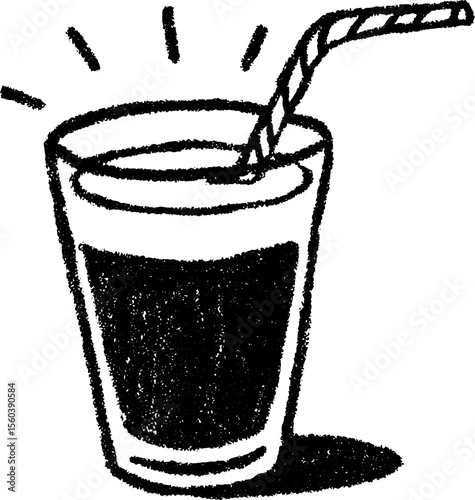 Hand-drawn sketch of a layered latte in tall glass with spoon