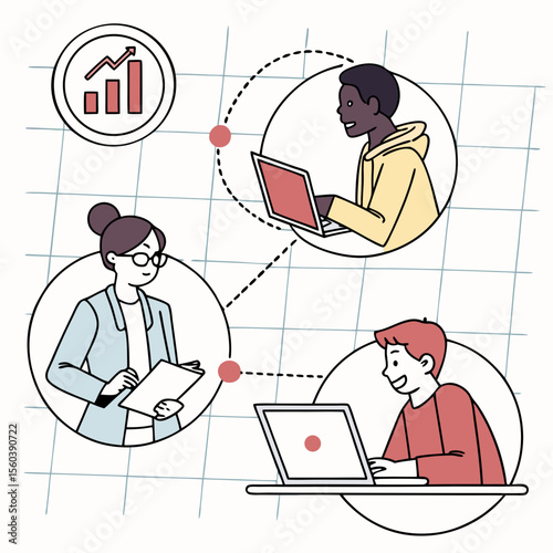 Teamwork and business development with digital devices and strong performance