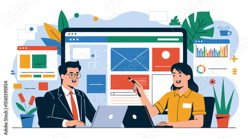 business meeting and collaborative work with digital tools and technology for teamwork and