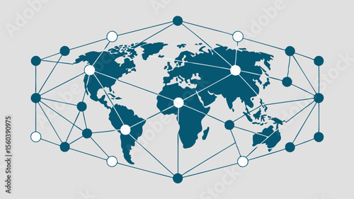 abstract world map with interconnected network lines representing global connectivity and