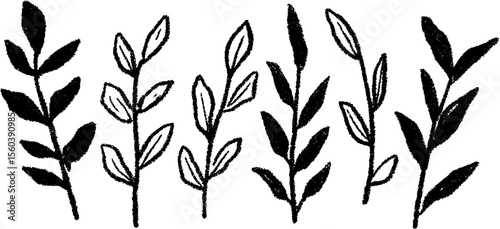 Botanical linear frame sketch with repeated branch patterns for design and decoration