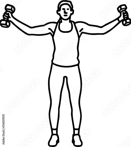 vector illustration of woman doing dumbbell shoulder press, isolated on white