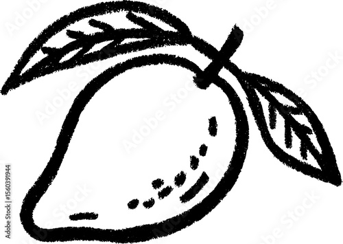 Bold black sketch of mango with bite taken out for artistic design