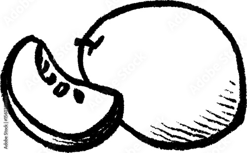Bold sketch of mango with bite taken out for design