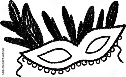 Elegant sketch of a masquerade mask with feathers and ornamental details for unique design