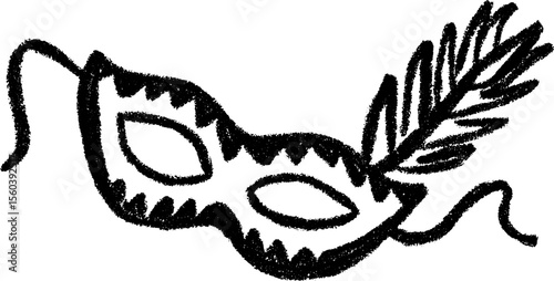 Elegant masquerade mask sketch with feathers and ornate details for festive design