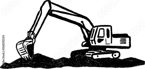 Detailed sketch of a mechanical digger in a gravel pit for industrial design concepts