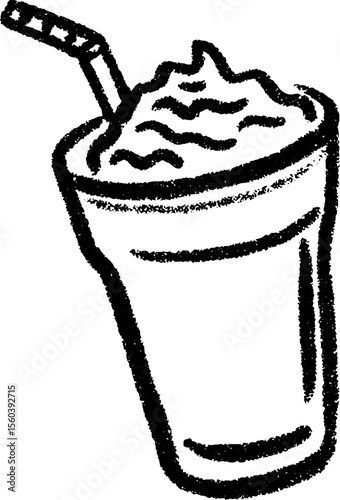 Hand drawn milkshake with whipped topping and straw design for menu art