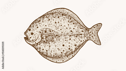 hand drawn illustration of flatfish, turbot. suitable for restaurant menu design, flatfish products and digital illustrations of turbot.