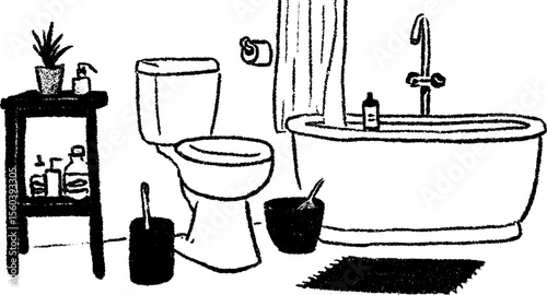 Modern wet room bathroom design sketch with bold black lines