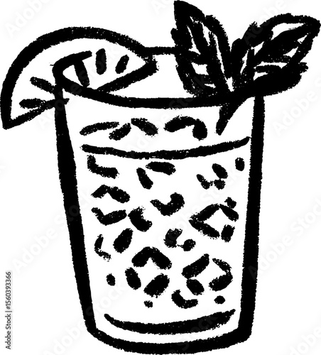 Refreshing mojito sketch with lime and crushed ice for beverage design