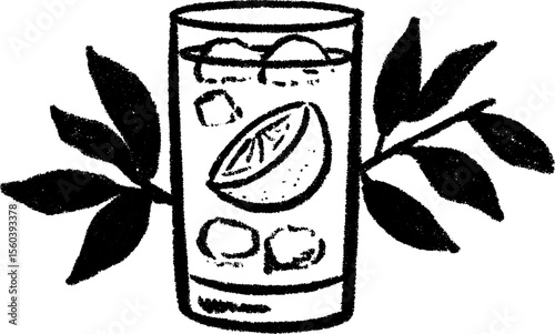 Refreshing mojito glass sketch with lime and crushed ice for creative design