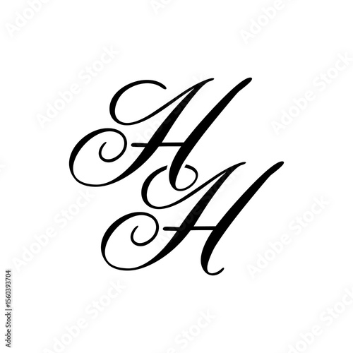 Elegant HH Monogram Logo in Black Script – Luxury Calligraphy Initial Design on White Background