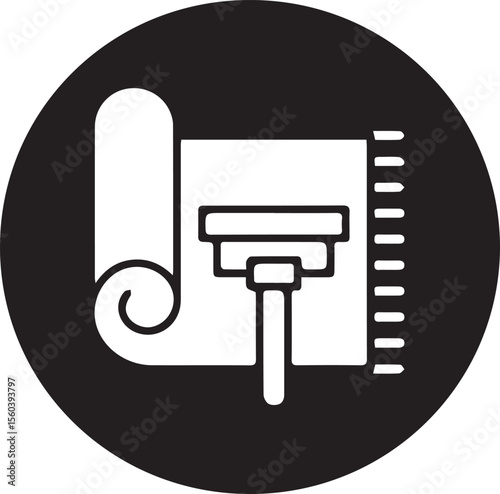 Cleaning icon: A minimalist cleaning icon depicts a rug, roll, and cleaning tools