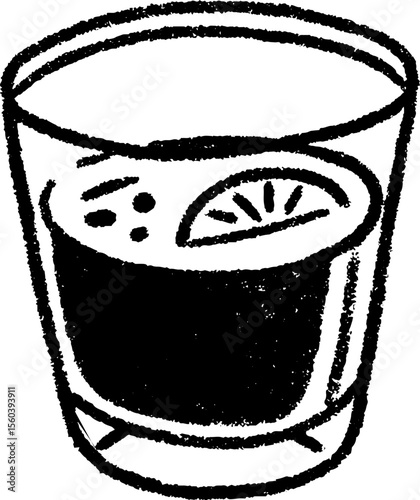 Rustic sketch of mulled wine glass with citrus slice and spice for seasonal design