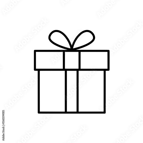 Gift Box Icon: Minimalist black outline presents a symbol of generosity, perfect for conveying gift-giving, celebrations, and special occasions.