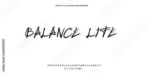 Lettering drawn bbrush Groove Stylish brush painted an uppercase vector letters, alphabet, typeface.logo uniq black bold simply beauty thin elegant Balance