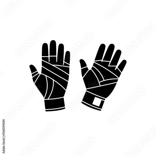 Silhouette of Boxing Gloves: A stark silhouette captures two boxing gloves, each intricately wrapped and ready for action, poised against the canvas of a simple background. 
