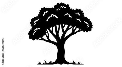Silhouette Tree: A majestic silhouette of a large tree stands tall against a blank background, its branches reaching towards the sky.  Its strong trunk and lush canopy suggest strength and resilience.