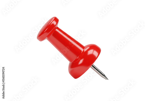 A single red pushpin with a metal needle, isolated on transparent background
