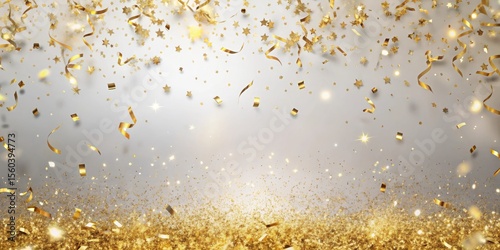 A Festive Celebration with Golden Confetti and Stars Falling on a Sparkling Background